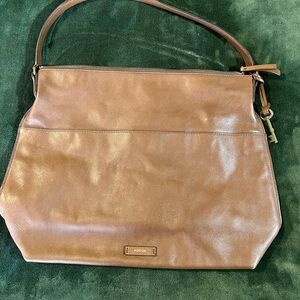Fossil Purse Womens Brown Leather Shoulder Bag Handbag Satchel Tote Key Charm